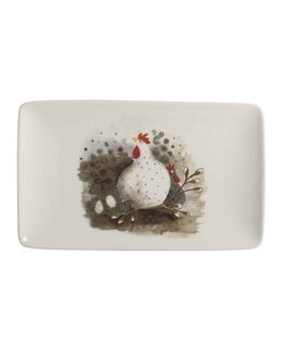 Asjett med håndtegnet motiv Høne 1-pk Hvit