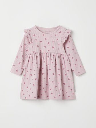 Polarn O. Pyret - Ribbed dress with heart print - 62 - Childrenswear - pink