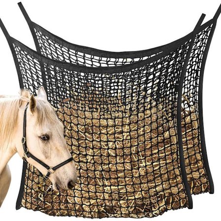 ING Todelt sett - Høy nett med sakte fôring - Høy pose for hest med stor kapasitet - Hengende fôrpose for hest