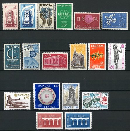 Frankrig - 18 forskellige EUROPA-frimærker 1956-1984 - Postfrisk