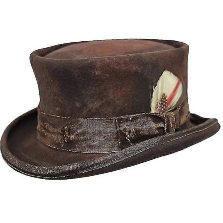 Puolikorkea punainen silinterihattu, unisex, steampunk-hattu, lierihattu, villahuopa