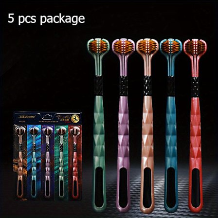 5-pakning Bløde Tandbørster med Tre Sider til Dyb Rengøring af Tænder og Tandkød med Tungeskraber, Polypropylenbørster, til Voksne 18+ år (FMY)