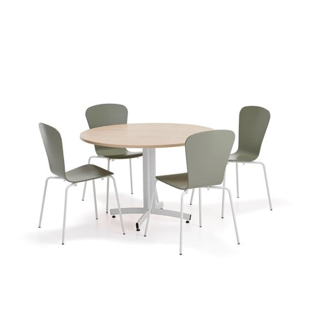 Furniture set SANNA + MILLA, 1 table and 4 chairs, white/olive green
