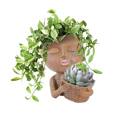 Ansigtsformet Plantepotte - Dobbelt Blomsterpotte i Én til Indendørs Udendørs Planter Harpiks Sød Dame Ansigt