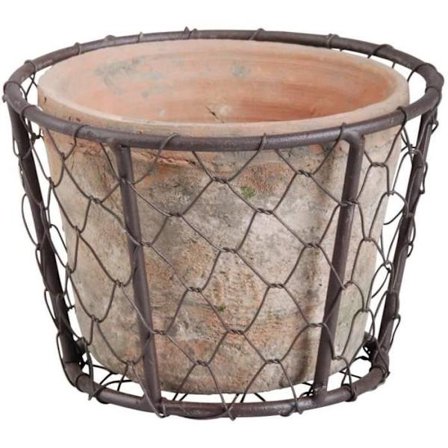 Esschert Design AT10 Åldrad Terrakotta Kruka I Ståltråd Korg