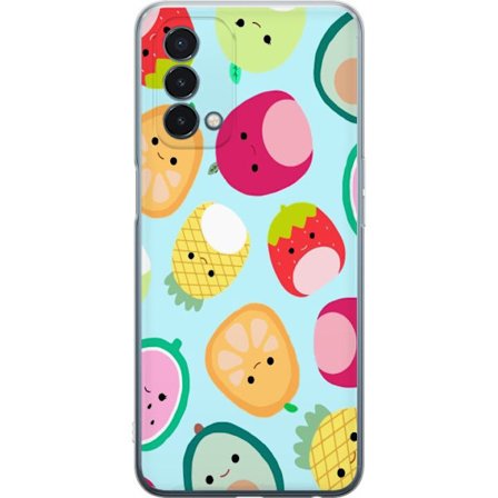 Kompatibelt Mobildeksel til OnePlus Nord N200 5G Mønster av kawaii-frukter som jordbær sitron ananas og avocado på lyseblå bakgrunn