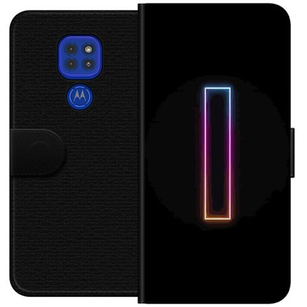 Kompatibel Tegnebogsetui til Motorola Motorola Moto G9 Play Minimalistisk neonbogstav I i regnbuefarver mod mørk baggrund