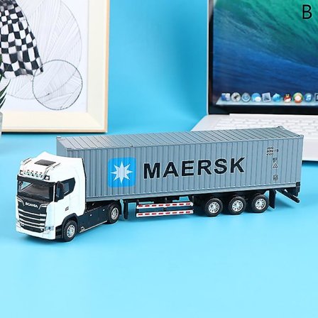 1 stk. 1:36 Diecast Legering Lastbil Hoved Model Legetøjs Container Lastbil Træk Tilbage Med Lys Engineering Transport Køretøj Til Børn