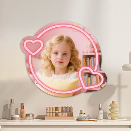 Pinkt Hjerte Spejl Neon Lys Skilte til Omklædningsrum Stue Pigeværelse, Sødt Spejl med Dæmpbar til Pigegaver, Kærligheds Hjerte Vægspejl