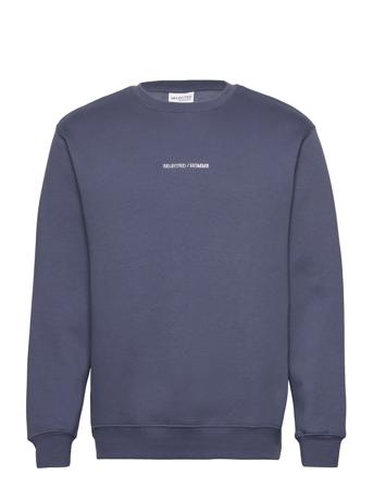 Slhhankie Logo Crew Neck Sweat W Noos Sweat-shirt Genser Blå Selected Homme*Betinget Tilbud