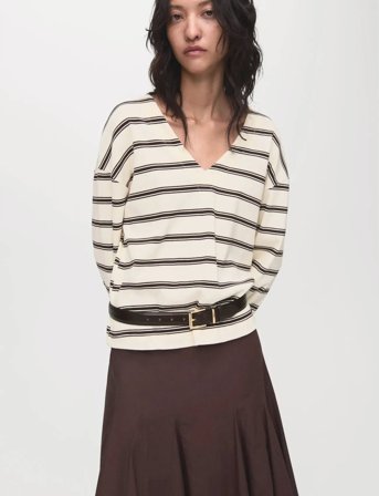 Mango Striped Cotton-Blend Sweatshirt - Beige - L