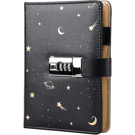 Lærjournal med lås, påfyllbar papirinnbinding Passorddagbok, hemmelig A6-notatbok med hardt omslag_max