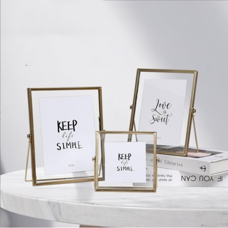 Sett med 3 glassbilderammer-samling Enkle geometriske bilderammer i metall