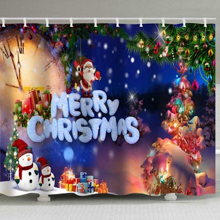 Julebrusbadforhæng Rensedyr Julemand 180 x 180 cm Badeforhæng Polyesterstof Anti-skimmel Vandafvisende Vask
