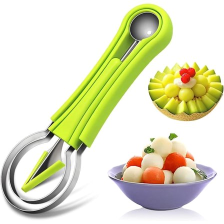 Æbleskærer, Frugtskærer, Melon Kugle & Ske Sæt, 4-i-1, Vandmelonske, Frugtske & Kuglemager, Frugtskærer, Stabelbar & Opbevaringssikker, 5cm