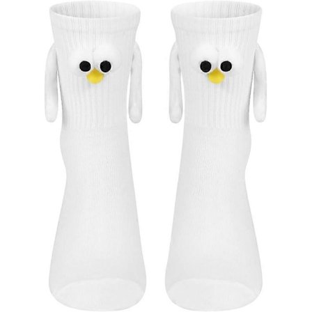 2 par Hand i Hand Strumpor, Magnetiska Hand Strumpor för Par, Roliga Hand i Hand Strumpor, Nya 3D Docka Söta Presenter Strumpor Vit - Qin