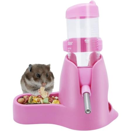 3 i 1 Hamster Hængende Vandflaske Automatisk Dispenser med Base til Hamster Mus Pindsvin (80ml, Pink) pink