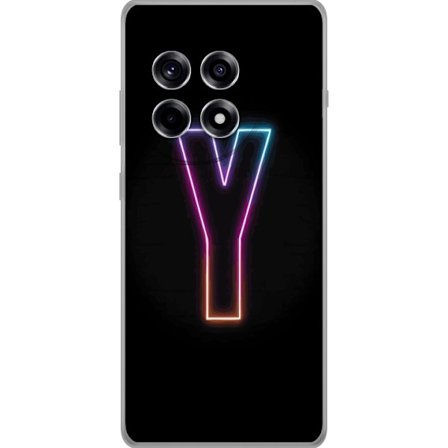 Kompatibelt Mobilskal till OnePlus OnePlus 12R Minimalistisk neonbokstav Y i färgskiftande ljus mot svart bakgrund