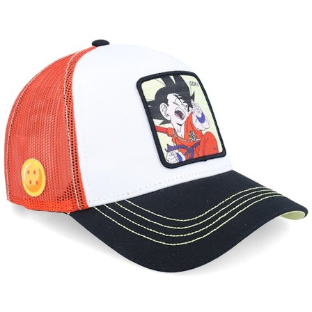 Capslab - White trucker Caps - Dragon Ball Goku Brown/White/Black A-Frame Trucker @ Hatstore