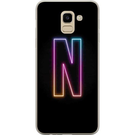 Kompatibel Mobilcover til Samsung Samsung Galaxy J6 Minimalistisk neonbogstav N i farveskiftende lys mod sort baggrund