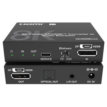 NÖRDIC 8K 30Hz DP/HDMI yhdistelmä extractor-muunnin, SPDIF stereo L/R Dolby Atmos DTS-HD Master HDR pass-through EDID