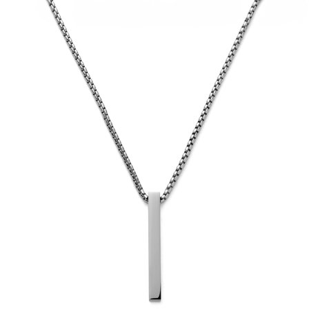 Polished Silver-Tone Stainless Steel Bar Pendant Necklace for Men - Steel necklaces