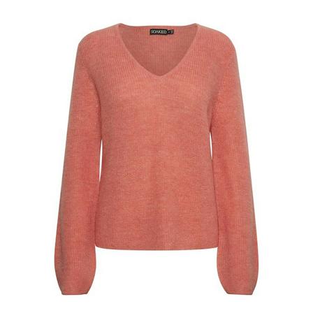 Soaked in Luxury Soaked In Luxury Sltuesday V-Neck Jumper Ls Strik 30404978 Lantana Orange, Dame Striktrøjer