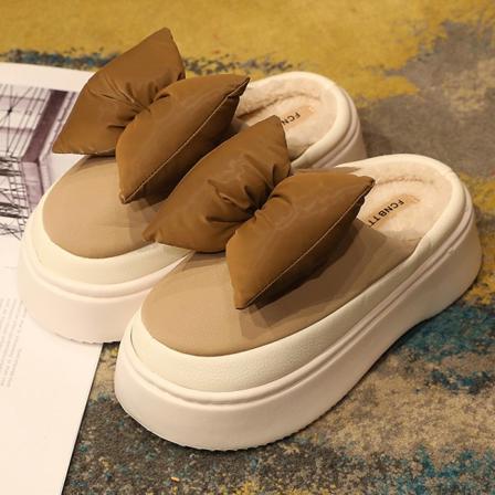 Mub - Høst og vinter tykkbunnede rosett tøfler dametøfler er fløyel- og fortykkede isolerte bomullstøvler innendørs og utendørs brown 39-40