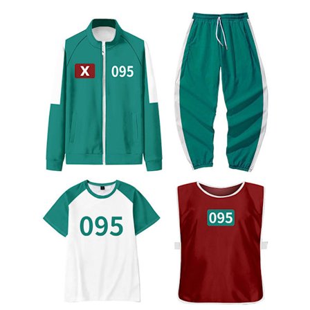 Squid Game 3-personers Cosplay Kostume Træningsdragt Komplet Beklædningssæt