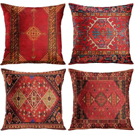 IC 4-delt sett vintage rød blomstrete tyrkisk persisk teppe lin sengetøy pute