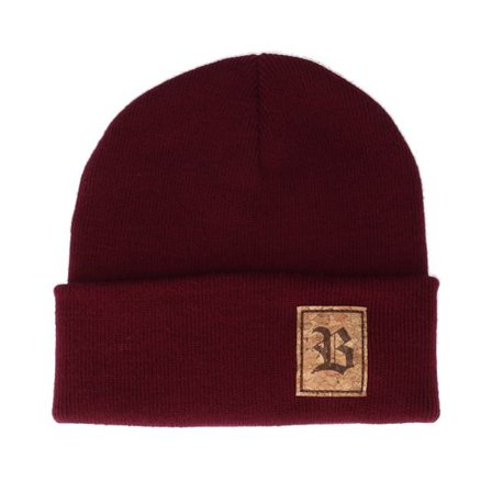 Bearded Man - Röd cuff Beanie - Old English B Patch Burgundy Beanie @ Hatstore