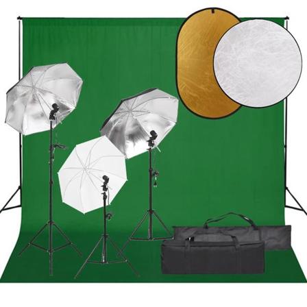 Vidaxl Fotostudio Med Lampor, Bakgrund Och Reflexskärm Svart