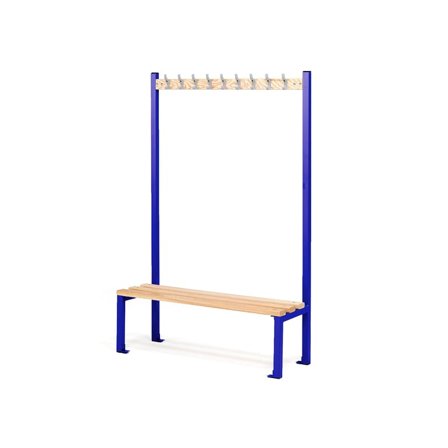 Bench + hook rail ELITE, 9 hooks, 1200x400x1800 mm, dark blue