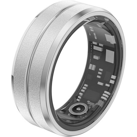 Smart ring med fitness tracker, funktioner skridttæller, søvnmonitor, vandtæt og lang batterilevetid, kompatibel med iOS og Android.