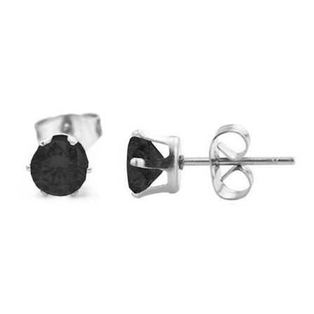 2-pack Silver Piercing Örhänge Svart Kristall - 5mm