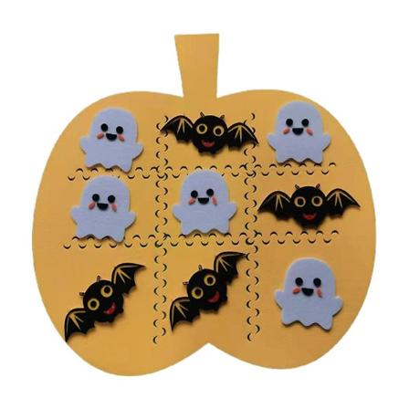 Halloween Tic Tac Toe Filt Puzlespil Brætspil Børn Tegneserie Spøgelse Bat Græskar Måtte Bræt Forældre-barn Interaktive Legetøj Hjem Dekoration Gul