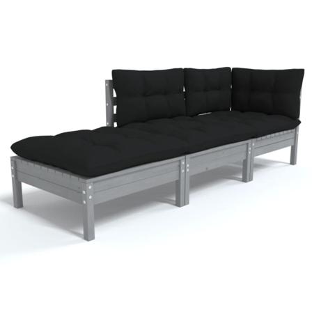 Vidaxl Loungegrupp Med Dynor 3 Delar Massiv Furu Grå