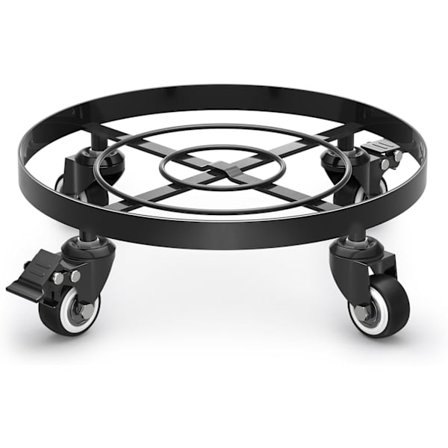 Metall Plantestativ med Hjul, Kraftig Hageplantestativ Ø32cm, Mobil Pottevogn, Egnet for Utendørs Terrasser