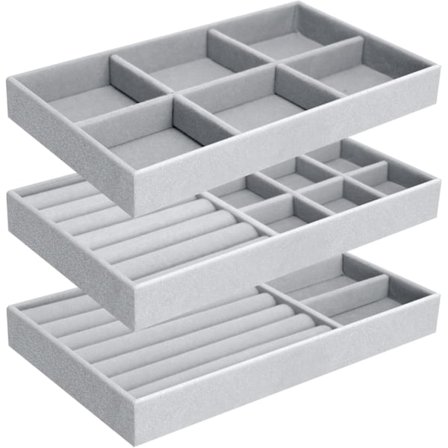 Korutelinejärjestäjä 3 kpl, Pinottava korurasia säilytyslaatikko sormuksille nappikorvakoruille rintakoruille rannekoruille ketjuille kelloille 