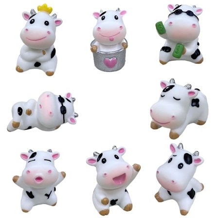 8 stk. Mini søde ko-dyr miniature figurer legetøj til børn, harpiks have miniature mos landskab ornamenter