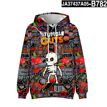 Stumble Guys 3D Print Hoodie Barnkappa Hoodie Yttertøy 5 XS 5