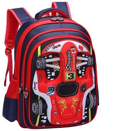 Gutter Barn Skolesekk Barneskoleelever Klasse 1-6 Barnehage Tegneserie Racing Mønster Ryggsekk