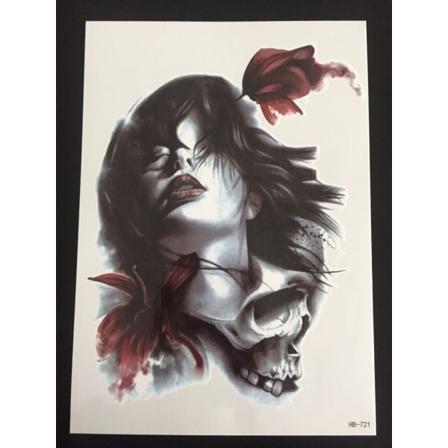 Tillfällig Tatuering 21 x 15cm -Woman & Skull