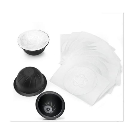 3-pack återanvändbara och påfyllningsbara kaffekapslar för VertuoLine, 230 ml svarta kaffekapslar med 60 aluminiumfolielock kompatibla med Nespresso 