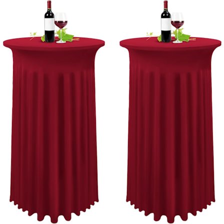Sett med 2 Bourgogne Bordtrekk for Høyt Bord, Spisebord Duk 80 x 110 cm, Vinrød Bordduk Plissert Skjørt
