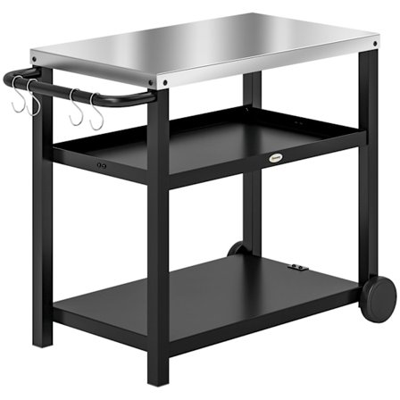 Rootz Grill Trolley 3 -etagers serveringsvogn - Udendørs Grillwagen - BBQ Station - Rustfrit ståloverflade - Bærbar med hjul - 102x50x81cm