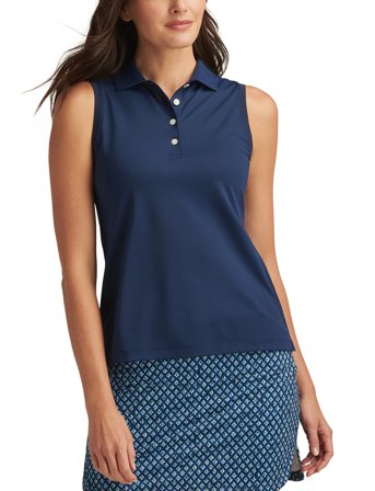 Peter Millar Banded Sport Mesh Sleeveless Button Polo - Navy - L