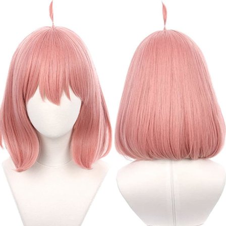 Anime Cosplay- parykk, rosa kort syntetisk hår til Halloween-fest