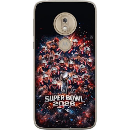 Yhteensopiva Puhelinkuori Motorola Moto G7 Play Super Bowl 2026 juliste, jossa New England Patriots ja NFL-mestaruuspalkinto räjähtävän urheilullisess