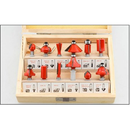 12 stk. 6,35 mm 1/4" Tungsten Carbide Vinklede Skærebits med Nøgle (Rød)